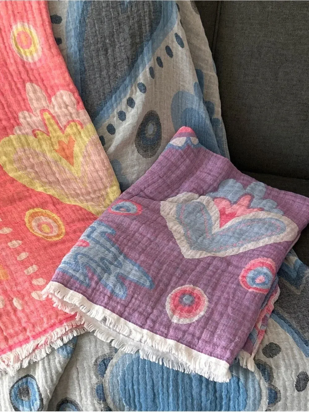 Dorm Colorful Heart Woven Throw Blanket Towel Curtain Home Decor NEW 44 x 74